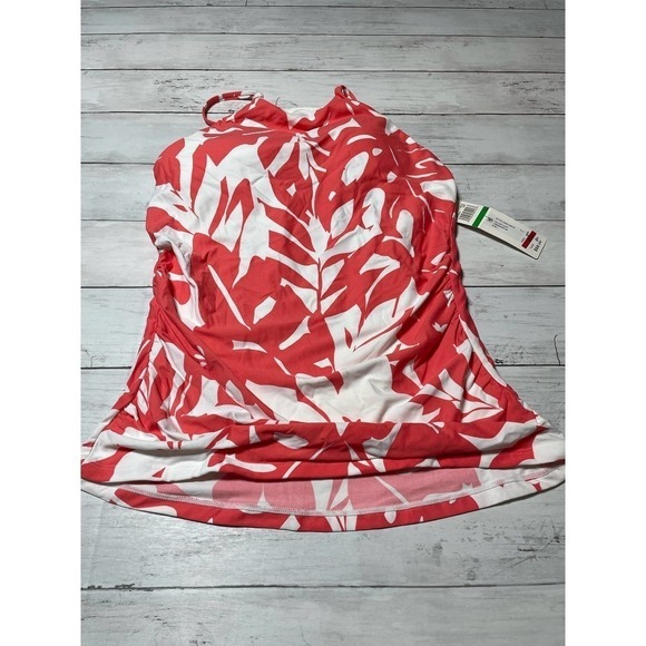 Womens Coastal Palm Printed High-Neck tankini MultiColor L pink floral slimming - Picture 3 of 6